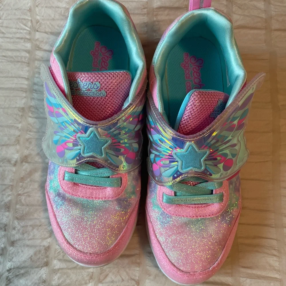 Skechers Kids Pink and Blue Glitter Sparkle Sneakers - Picture 6 of 7
